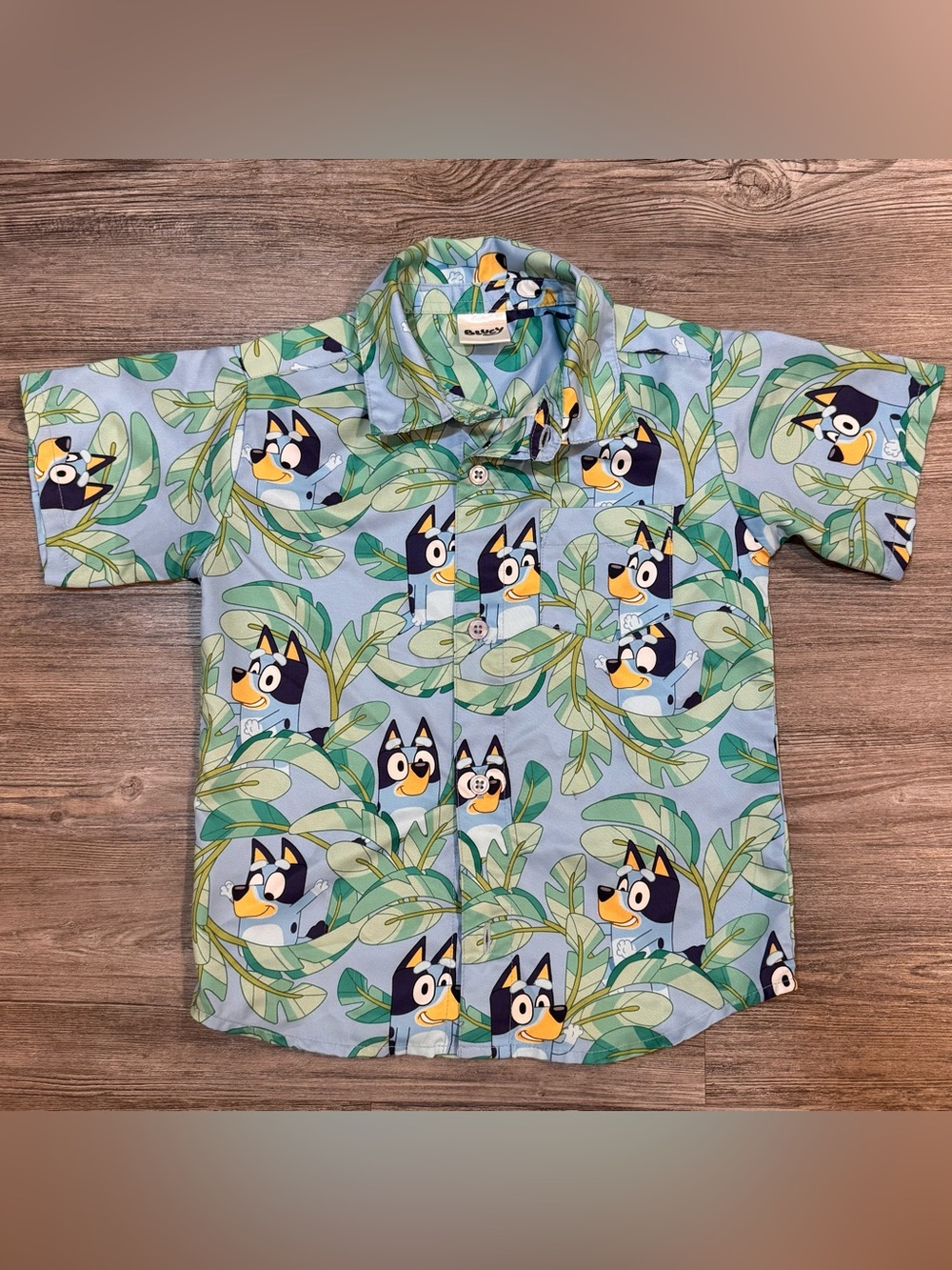 Bluey Tropical Hawaiian Button Up Shirt Kids Short Sleeve Vacation Top Size 5T